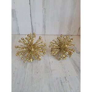 PIer 1 Gold glitter pom star ornament Xmas set decor figure